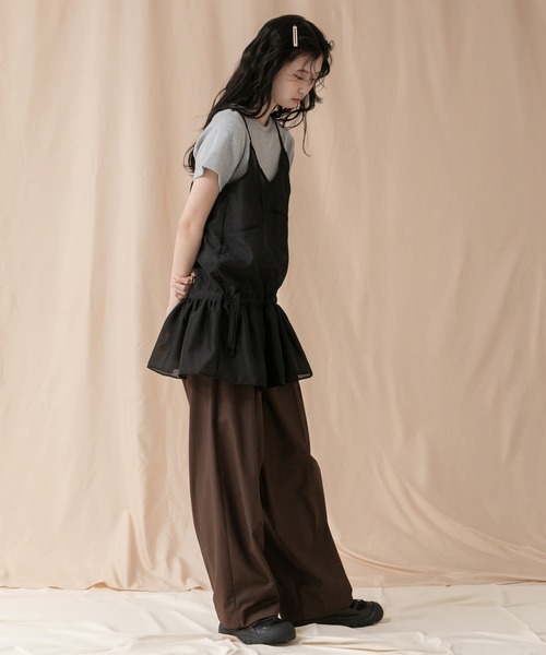 HEILIS（ヘイリス）の「シアーペプラムチュニックキャミソールトップス/キャミ 春服 夏服 レイヤード シアー シースルー 韓国 ブラック ホワイト 黒 白 ノームコア ブロケットコア シティーガール ガーリー（キャミソール・レディース・ブラック/ホワイト・FREE）」の6枚目の写真
