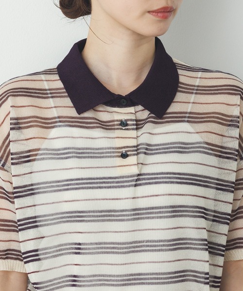 hunch（ハンチ）の「ボーダー シアーポロニット（ニット/セーター・レディース・ベージュ系その他/ブラウン系その他・FREE）」の12枚目の写真