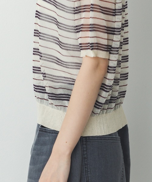hunch（ハンチ）の「ボーダー シアーポロニット（ニット/セーター・レディース・ベージュ系その他/ブラウン系その他・FREE）」の13枚目の写真