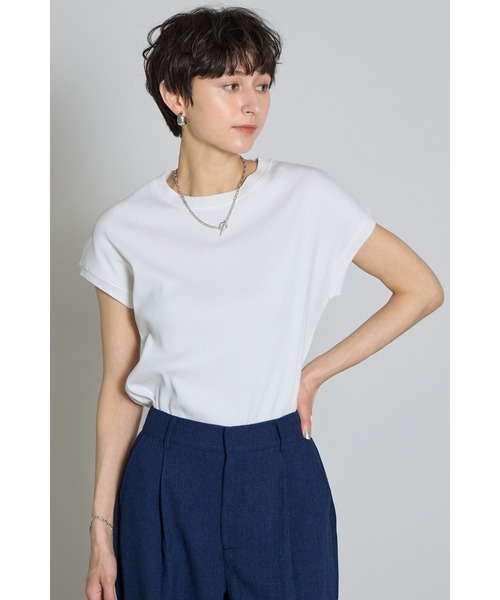 &. NOSTALGIA(アンドドットノスタルジア)の「フレンチスリーブリブTシャツ(Tシャツ/カットソー・レディース・ブラック/オフホワイト/チャコールグレー・M)」の2枚目の写真