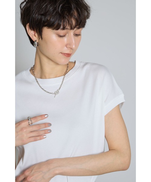 &. NOSTALGIA(アンドドットノスタルジア)の「フレンチスリーブリブTシャツ(Tシャツ/カットソー・レディース・ブラック/オフホワイト/チャコールグレー・M)」の4枚目の写真