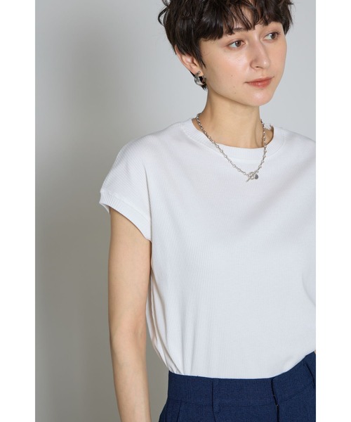 &. NOSTALGIA(アンドドットノスタルジア)の「フレンチスリーブリブTシャツ(Tシャツ/カットソー・レディース・ブラック/オフホワイト/チャコールグレー・M)」の6枚目の写真