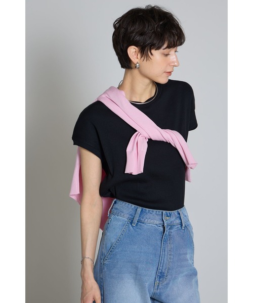 &. NOSTALGIA(アンドドットノスタルジア)の「フレンチスリーブリブTシャツ(Tシャツ/カットソー・レディース・ブラック/オフホワイト/チャコールグレー・M)」の11枚目の写真