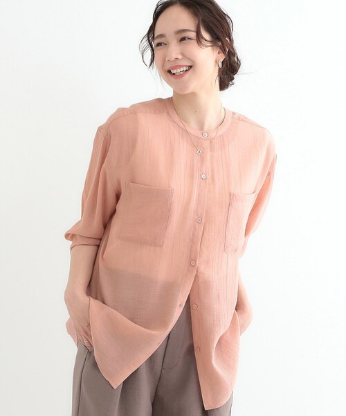 DRESKIP（ドレスキップ）の「【高レビュー】大人のシアー感 バンドカラーシャツ（シャツ/ブラウス・レディース・チャコールグレー/ナチュラル/イエロー系その他/ライトブルー/グリーン系/ピンク系・00）」の6枚目の写真