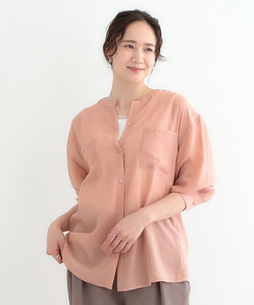 DRESKIP（ドレスキップ）の「【高レビュー】大人のシアー感 バンドカラーシャツ（シャツ/ブラウス・レディース・チャコールグレー/ナチュラル/イエロー系その他/ライトブルー/グリーン系/ピンク系・00）」の7枚目の写真