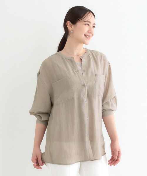 DRESKIP（ドレスキップ）の「【高レビュー】大人のシアー感 バンドカラーシャツ（シャツ/ブラウス・レディース・チャコールグレー/ナチュラル/イエロー系その他/ライトブルー/グリーン系/ピンク系・00）」の15枚目の写真