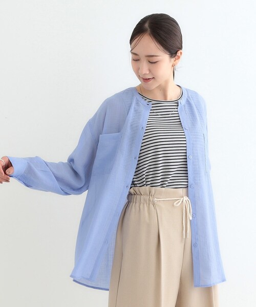 DRESKIP（ドレスキップ）の「【高レビュー】大人のシアー感 バンドカラーシャツ（シャツ/ブラウス・レディース・チャコールグレー/ナチュラル/イエロー系その他/ライトブルー/グリーン系/ピンク系・00）」の19枚目の写真