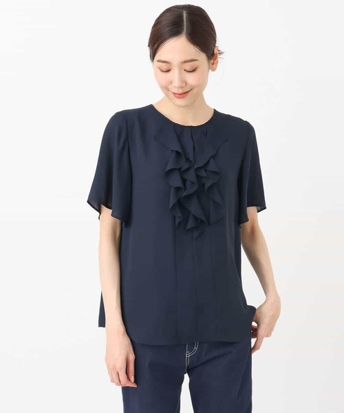 MK MICHEL KLEIN（エムケーミッシェルクラン）の「フリルディティールジョーゼットブラウス/洗える（シャツ/ブラウス・レディース・オレンジ系その他/ホワイト/ネイビー・38）」の5枚目の写真