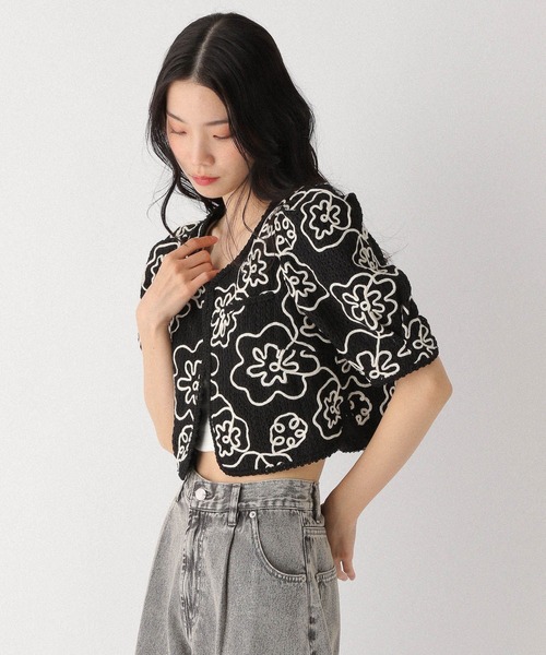 Heather（ヘザー）の「ショート刺繍ジャケット（半袖）　490867（ノーカラージャケット・レディース・ブラック/オフホワイト・FREE）」の12枚目の写真