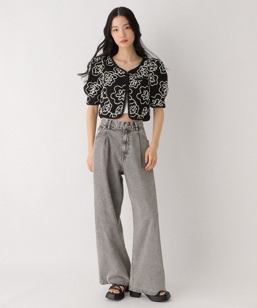 Heather（ヘザー）の「ショート刺繍ジャケット（半袖）　490867（ノーカラージャケット・レディース・ブラック/オフホワイト・FREE）」の14枚目の写真