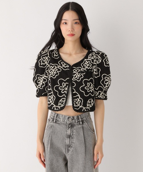 Heather（ヘザー）の「ショート刺繍ジャケット（半袖）　490867（ノーカラージャケット・レディース・ブラック/オフホワイト・FREE）」の20枚目の写真