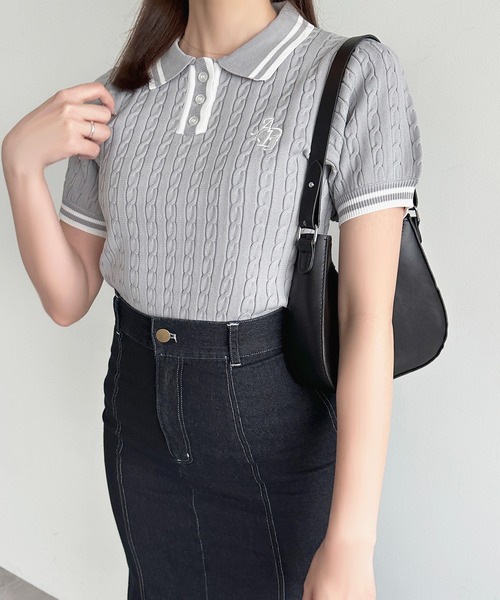 apres jour（アプレジュール）の「刺繍ケーブルポロニット（ニット/セーター・レディース・グレー/ホワイト/ピンク/ネイビー・フリー/X-LARGE）」の9枚目の写真