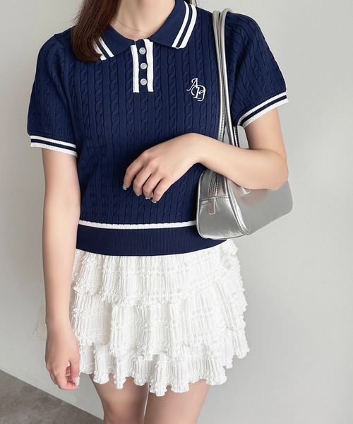 apres jour（アプレジュール）の「刺繍ケーブルポロニット（ニット/セーター・レディース・グレー/ホワイト/ピンク/ネイビー・フリー/X-LARGE）」の5枚目の写真