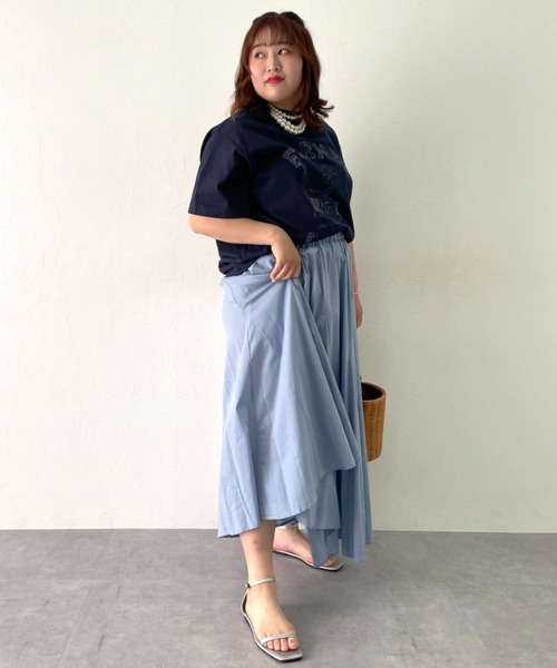 CHIC STYLE(シックスタイル)の「綿100%ローンフレアロングスカート<大きいサイズ有>シックスタイル(スカート・レディース・サックスブルー/ブラック・M/L/LL/3L/4L/5L)」の21枚目の写真