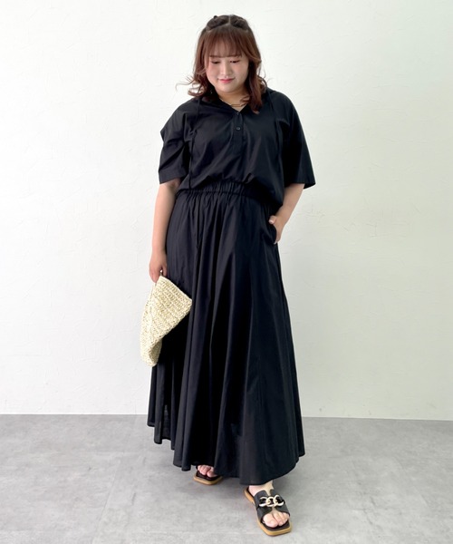 CHIC STYLE(シックスタイル)の「綿100%ローンフレアロングスカート<大きいサイズ有>シックスタイル(スカート・レディース・サックスブルー/ブラック・M/L/LL/3L/4L/5L)」の7枚目の写真