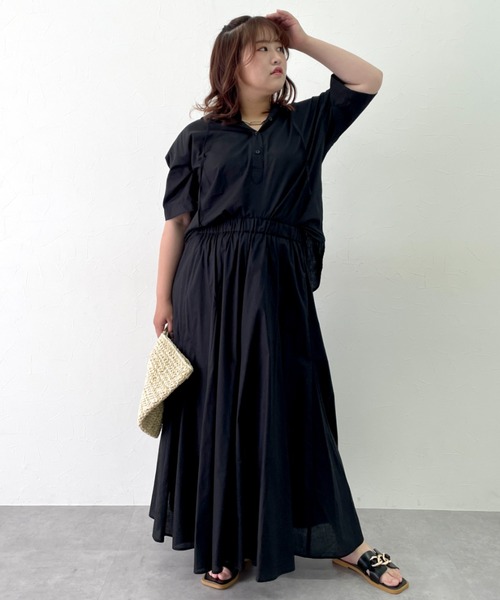 CHIC STYLE(シックスタイル)の「綿100%ローンフレアロングスカート<大きいサイズ有>シックスタイル(スカート・レディース・サックスブルー/ブラック・M/L/LL/3L/4L/5L)」の8枚目の写真