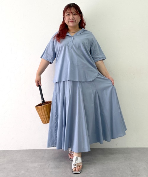 CHIC STYLE(シックスタイル)の「綿100%ローンフレアロングスカート<大きいサイズ有>シックスタイル(スカート・レディース・サックスブルー/ブラック・M/L/LL/3L/4L/5L)」の9枚目の写真