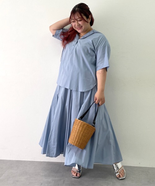 CHIC STYLE(シックスタイル)の「綿100%ローンフレアロングスカート<大きいサイズ有>シックスタイル(スカート・レディース・サックスブルー/ブラック・M/L/LL/3L/4L/5L)」の13枚目の写真