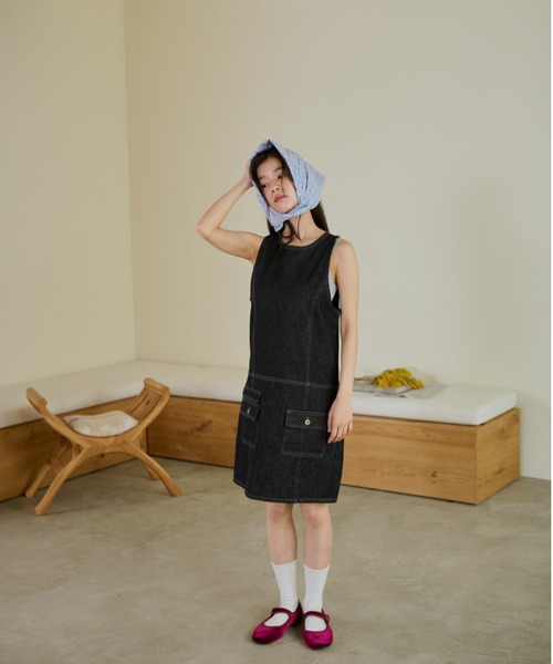common gull products.（コモンガルプロダクツ）の「お利巧なデニムワンピース（ワンピース・レディース・ブラック系/インディゴブルー・MEDIUM/SMALL）」の4枚目の写真