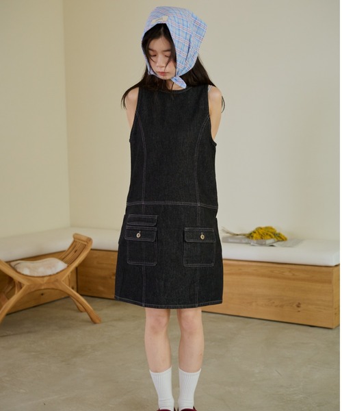 common gull products.（コモンガルプロダクツ）の「お利巧なデニムワンピース（ワンピース・レディース・ブラック系/インディゴブルー・MEDIUM/SMALL）」の7枚目の写真