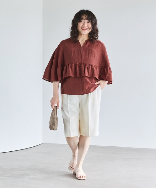 LAVEANGE（ラビアンジェ）の「【インフルエンサーコラボ】センタープレスショートパンツ（その他パンツ・レディース・オフホワイト/ブラック・M/LL/3L/4L/5L）」の7枚目の写真