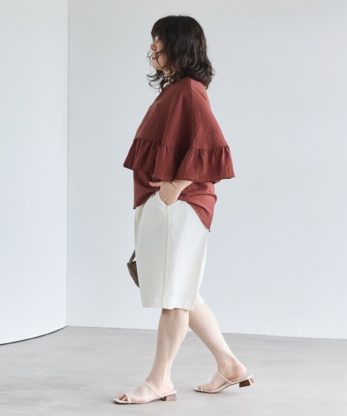 LAVEANGE（ラビアンジェ）の「【インフルエンサーコラボ】センタープレスショートパンツ（その他パンツ・レディース・オフホワイト/ブラック・M/LL/3L/4L/5L）」の9枚目の写真