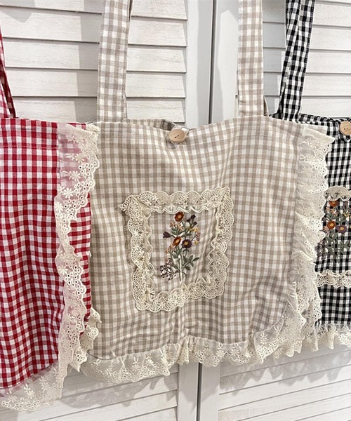 セール】レースフリル刺繍トートバッグ（トートバッグ）｜aimoha