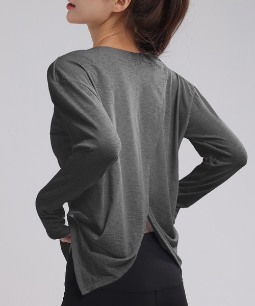 HYSSHOP（エイチワイエスショップ）の「【大きいサイズ有/吸汗速乾/ストレッチ有】長袖 バックスリット シアー トップス レディース[トレーニングウェア/ジムウェア/ピラティスウェア]（その他トップス・レディース・ブラック/グレー/ブルー/ホワイト/パープル・S/M/XL/L）」の17枚目の写真