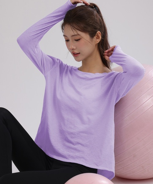 HYSSHOP（エイチワイエスショップ）の「【大きいサイズ有/吸汗速乾/ストレッチ有】長袖 バックスリット シアー トップス レディース[トレーニングウェア/ジムウェア/ピラティスウェア]（その他トップス・レディース・ブラック/グレー/ブルー/ホワイト/パープル・S/M/XL/L）」の22枚目の写真