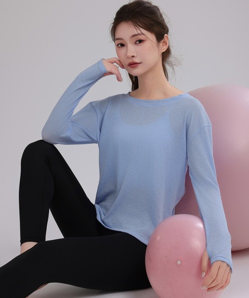 HYSSHOP（エイチワイエスショップ）の「【大きいサイズ有/吸汗速乾/ストレッチ有】長袖 バックスリット シアー トップス レディース[トレーニングウェア/ジムウェア/ピラティスウェア]（その他トップス・レディース・ブラック/グレー/ブルー/ホワイト/パープル・S/M/XL/L）」の20枚目の写真