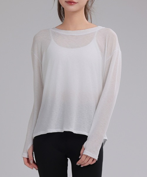 HYSSHOP（エイチワイエスショップ）の「【大きいサイズ有/吸汗速乾/ストレッチ有】長袖 バックスリット シアー トップス レディース[トレーニングウェア/ジムウェア/ピラティスウェア]（その他トップス・レディース・ブラック/グレー/ブルー/ホワイト/パープル・S/M/XL/L）」の6枚目の写真
