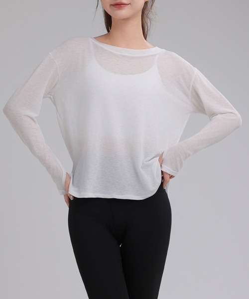 HYSSHOP（エイチワイエスショップ）の「【大きいサイズ有/吸汗速乾/ストレッチ有】長袖 バックスリット シアー トップス レディース[トレーニングウェア/ジムウェア/ピラティスウェア]（その他トップス・レディース・ブラック/グレー/ブルー/ホワイト/パープル・S/M/XL/L）」の7枚目の写真