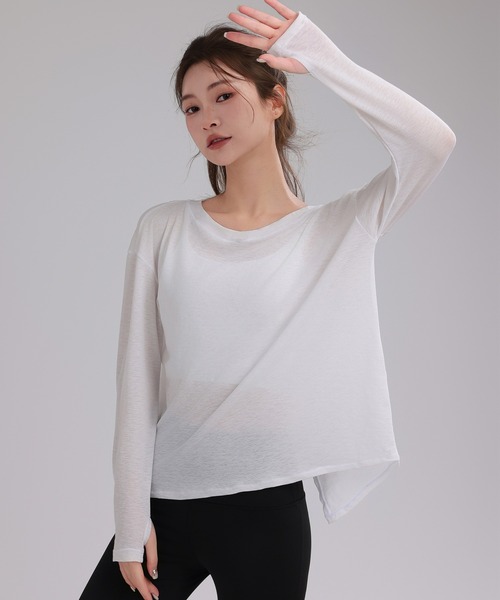 HYSSHOP（エイチワイエスショップ）の「【大きいサイズ有/吸汗速乾/ストレッチ有】長袖 バックスリット シアー トップス レディース[トレーニングウェア/ジムウェア/ピラティスウェア]（その他トップス・レディース・ブラック/グレー/ブルー/ホワイト/パープル・S/M/XL/L）」の8枚目の写真