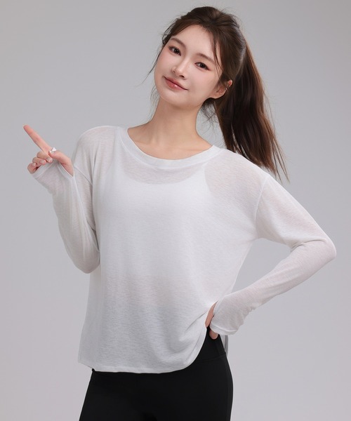 HYSSHOP（エイチワイエスショップ）の「【大きいサイズ有/吸汗速乾/ストレッチ有】長袖 バックスリット シアー トップス レディース[トレーニングウェア/ジムウェア/ピラティスウェア]（その他トップス・レディース・ブラック/グレー/ブルー/ホワイト/パープル・S/M/XL/L）」の9枚目の写真