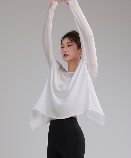 HYSSHOP（エイチワイエスショップ）の「【大きいサイズ有/吸汗速乾/ストレッチ有】長袖 バックスリット シアー トップス レディース[トレーニングウェア/ジムウェア/ピラティスウェア]（その他トップス・レディース・ブラック/グレー/ブルー/ホワイト/パープル・S/M/XL/L）」の10枚目の写真
