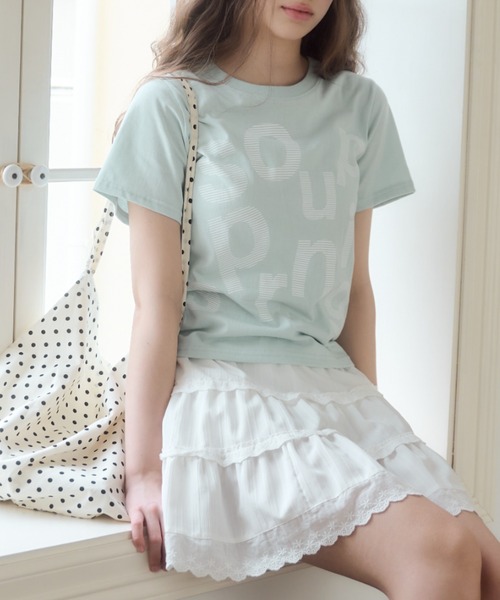 Birthday room(バースデイルーム)の「レタリングプリントT/Lettering Print T-Shirt(Tシャツ/カットソー・レディース・ブラック/ホワイト/サックスブルー・FREE)」の3枚目の写真