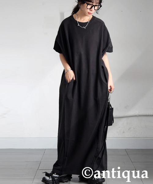 antiqua(アンティカ)の「ミニ裏毛ワンピース(ワンピース・レディース・ダークグレー/ブラック・ONESIZE)」の2枚目の写真
