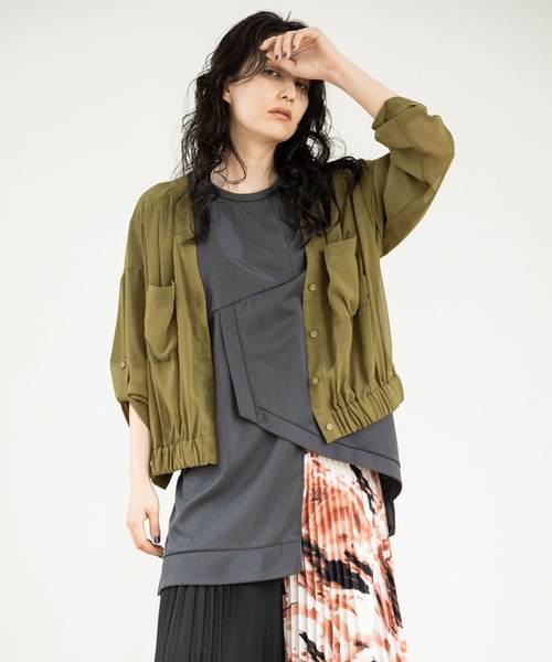 OSMOSIS（オズモーシス）の「シフォンギャザーブルゾン（ブルゾン・レディース・アイボリー/カーキ/ブラック・ONE SIZE）」の3枚目の写真