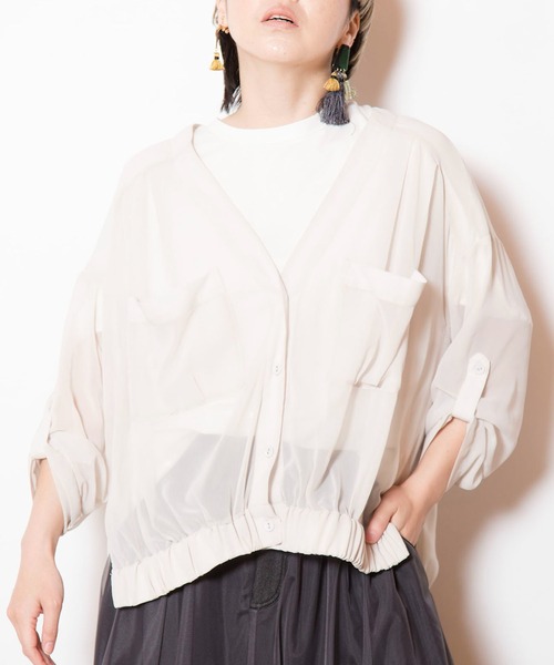 OSMOSIS（オズモーシス）の「シフォンギャザーブルゾン（ブルゾン・レディース・アイボリー/カーキ/ブラック・ONE SIZE）」の14枚目の写真