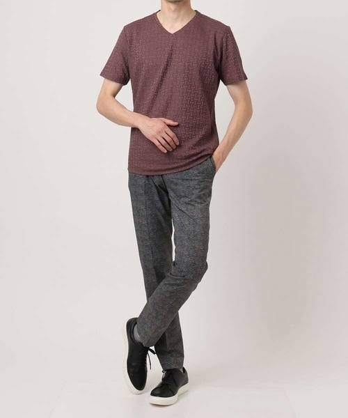 MICHEL KLEIN HOMME   （ミッシェルクランオム）の「《日本製》レンガ柄Vネック半袖カットソー（Tシャツ/カットソー・メンズ・ダークグレー/ライトグレー/レッド・MEDIUM/LARGE/X-LARGE）」の10枚目の写真