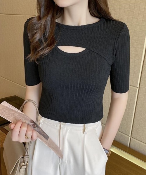 Beststore（ベストストア）の「トップス ニット Tシャツ 5分丈 さらっとした肌ざわり（ニット/セーター・レディース・ライトブルー/ホワイト/ブラック/ベージュ/グリーン/ダークブルー/キャメル/イエロー系その他・FREE）」の10枚目の写真