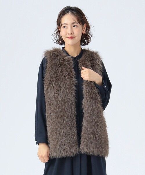 未使用タグ付 Demi-Luxe BEAMS ファー ベスト グレー ビームス ノー