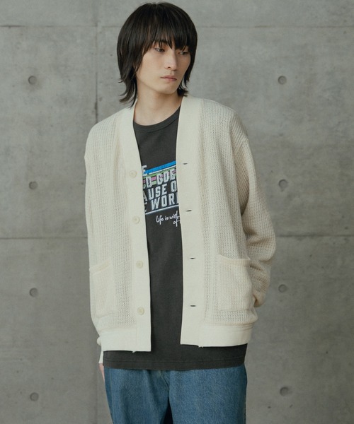 RATTLE TRAP（ラトルトラップ）の「シアーライクニットカットカーディガン（カーディガン/ボレロ・メンズ・ブラック/ホワイト・L/M）」の6枚目の写真