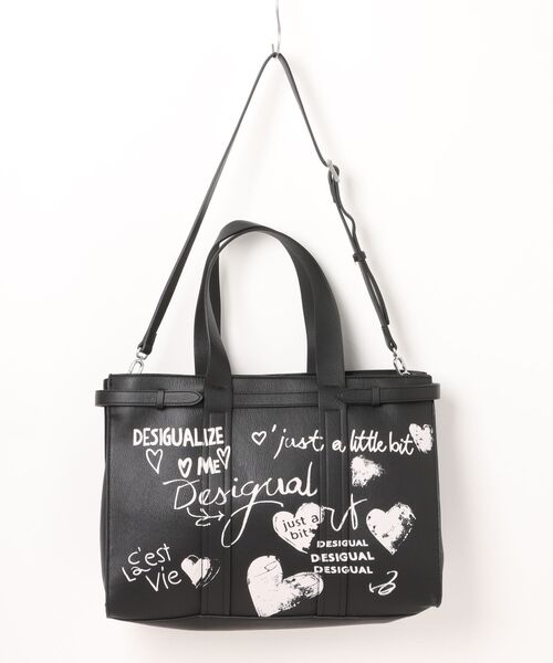 Desigual（デシグアル）の「手書き風落書きプリントフェイクレザーショッパーバッグ ブラック（ハンドバッグ・レディース・ブラック・FREE）」の2枚目の写真