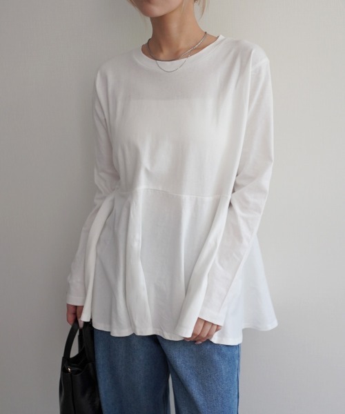 Rashik（ラシク）の「裾フレア長袖トップス（Tシャツ/カットソー・レディース・ブラック/チャコール/ホワイト・FREE）」の2枚目の写真