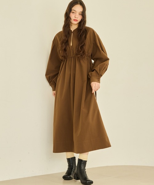 OLUN（オルン）の「waist ribbon volume onepiece/ウエストリボン