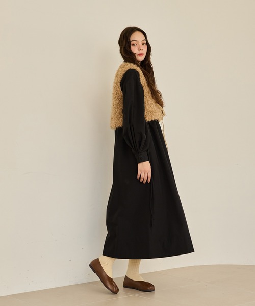 waist ribbon volume onepiece/ウエストリボンボリュームワンピース