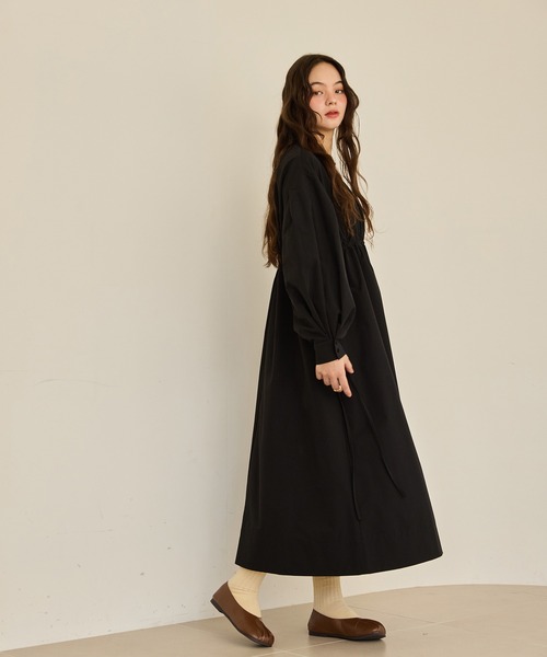 waist ribbon volume onepiece/ウエストリボンボリュームワンピース