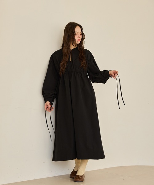 OLUN（オルン）の「waist ribbon volume onepiece/ウエストリボン