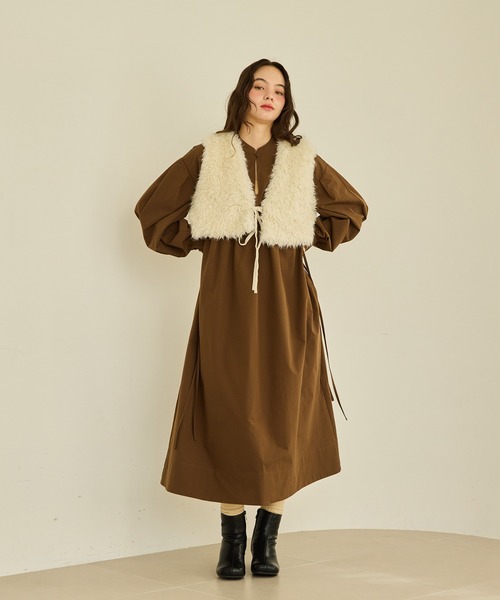 waist ribbon volume onepiece/ウエストリボンボリュームワンピース